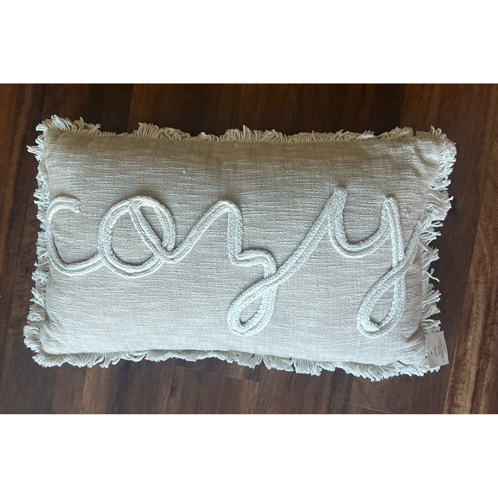 hobby lobby Embroidered COZY throw pillow Rectangular 16"x26" Beige New